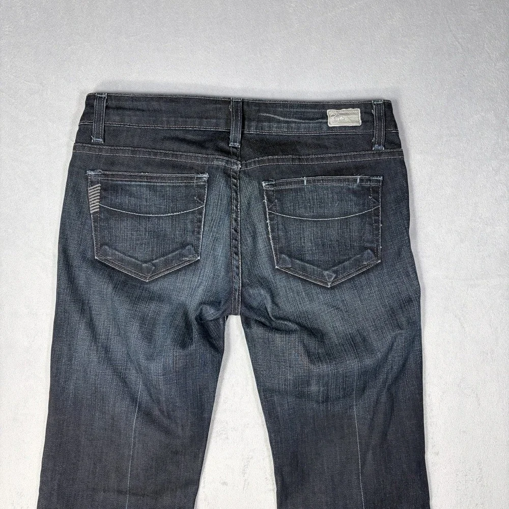 Paige Laurel Canyon Bootcut Jeans Women Size 27 Dark Blue Distressed+Stretch